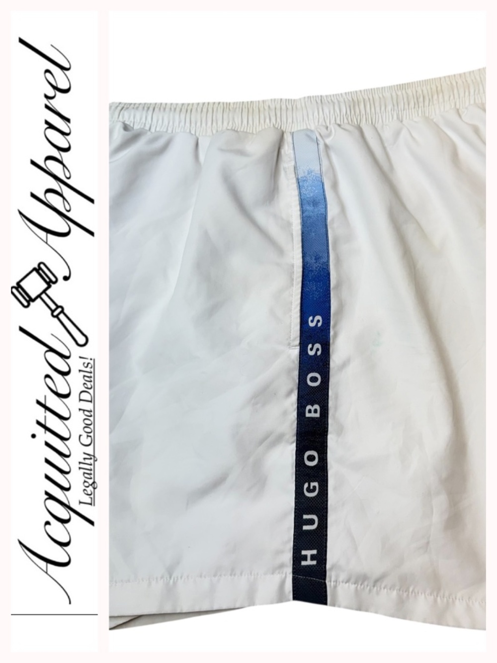 Hugo Boss White Elastic Waist Swim Trunks Shorts
